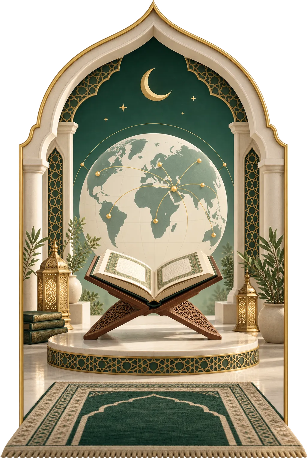 Open Quran on a wooden rest beside a laptop used for online Quran lessons